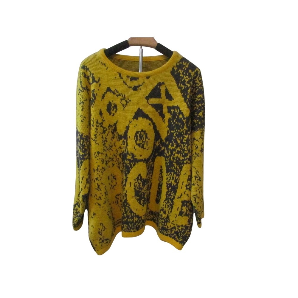 Vintage Sweater XL‎ Yellow Black Graphic Abstract Knit Streetwear Grunge